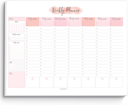 Weekly Hourly Planner Notepad, Daily Planner Desk Pad, Weekly Schedule, To Do List Note Pad, ADHD Planner | 50 Undated Tear Away Sheets | A4 (Rainbow)