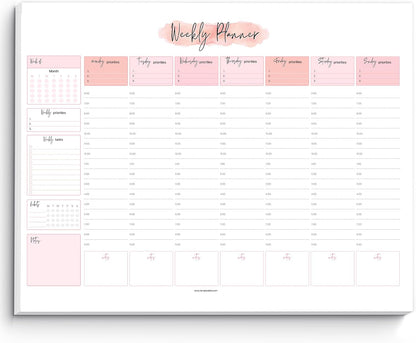 Weekly Hourly Planner Notepad, Daily Planner Desk Pad, Weekly Schedule, To Do List Note Pad, ADHD Planner | 50 Undated Tear Away Sheets | A4 (Rainbow)