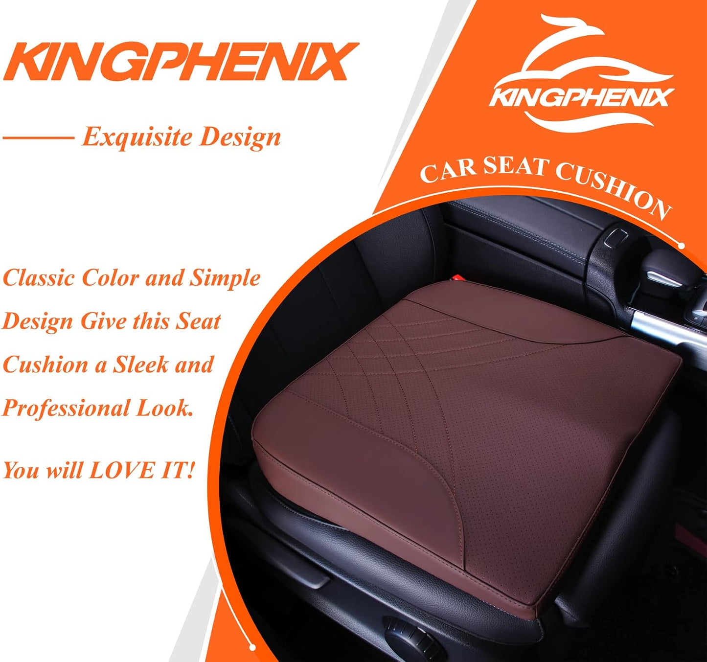 kingphenix Premium Car Seat Cushion, Memory Foam Driver Seat Cushion to Improve Driving View- Coccyx & Lower Back Pain Relief - Seat Cushion for Car, Truck, Office Chair (Leather Black)