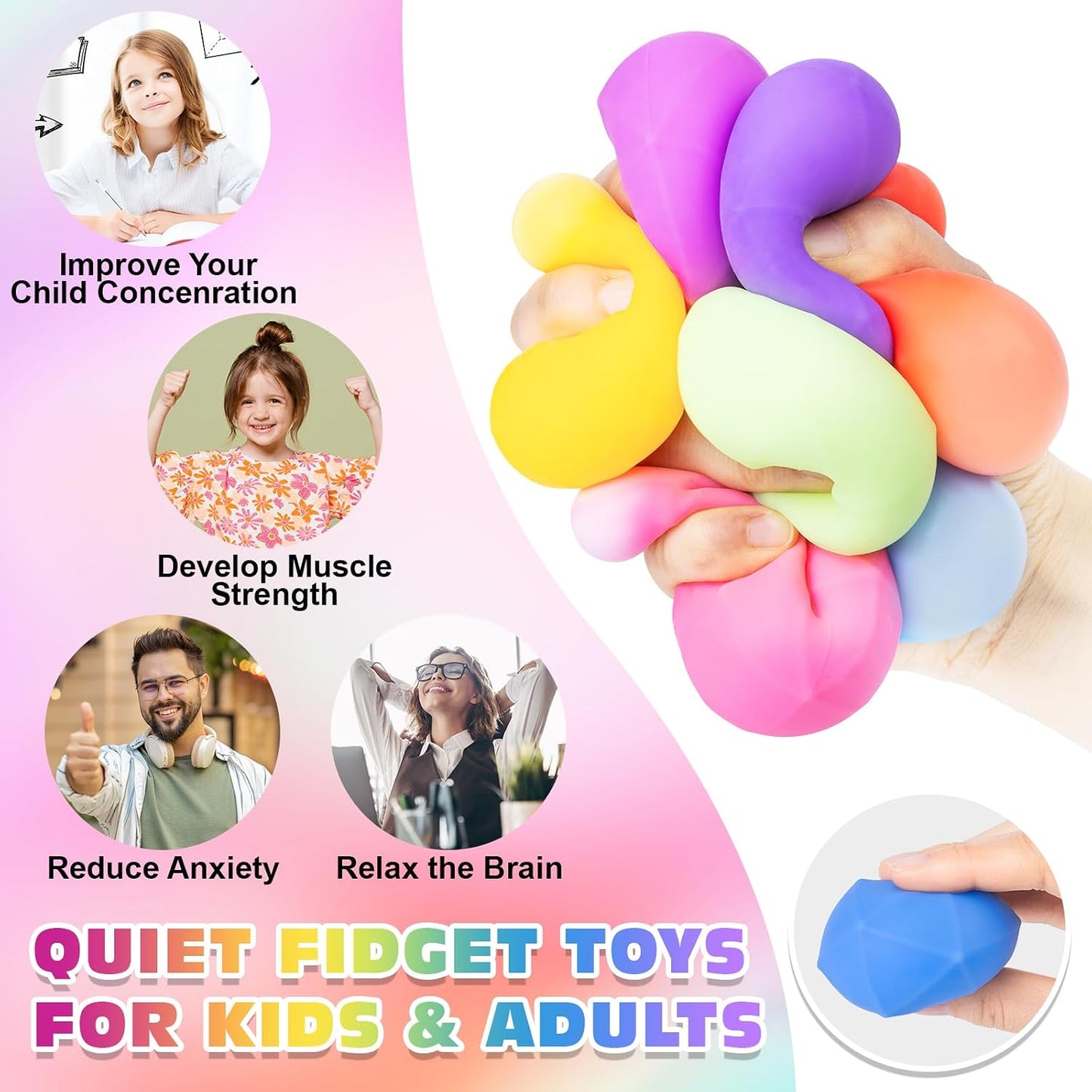 12 Pack Slow Rising Stress Ball,Stress Balls for Kids Adults,Stretchy Fidget Toys for Stress Relief,Hand Therapy Sensory Squishy Ball, Squishy Toys for Kids, Classroom Prize Box Party Favors