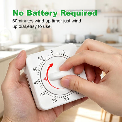 Large Size 60 Minute Mechanical Kitchen Timer - Visual Wind Up Timer Clock with Loud Alarm - No Batteries Required-Magnetic Backing, Timer for Classroom, Home, Study and Cooking (White)