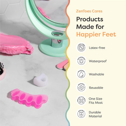 ZenToes Silicone Toe Spacers and Separators for Correct Toe Alignment, Bunion Relief, Hammertoe Straightener, Gel Orthopedic Corrector – 1 Pair (Black)