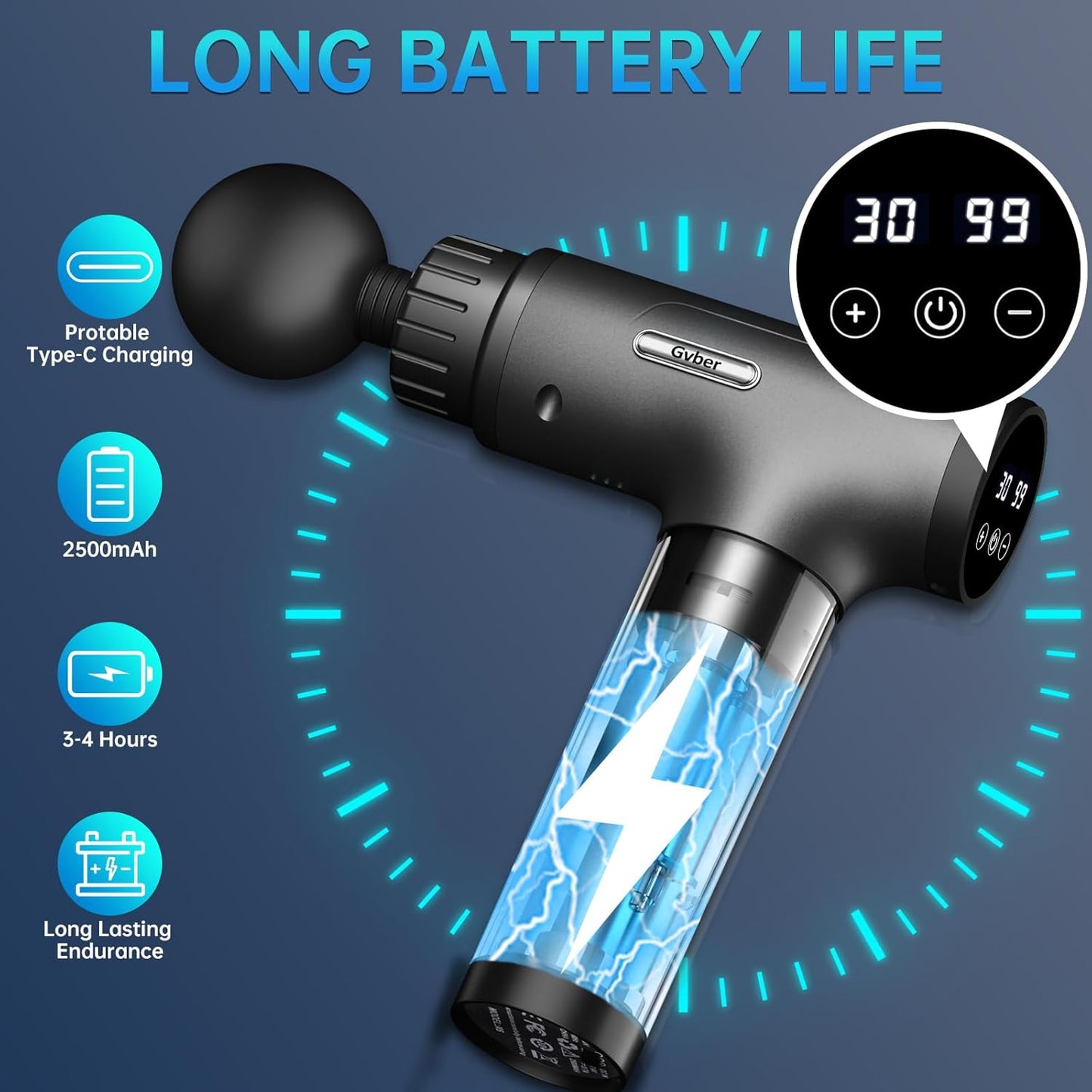 Gvber Massage Gun, Massage Gun Deep Tissue, Handheld Back Massager for Athletes, Percussion Muscle Massager with 6 Attachments & 30 Speed (Black)