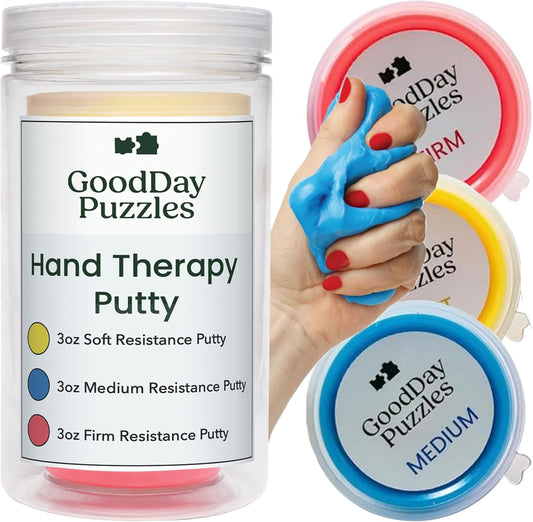 Hand Therapy Putty 3 Piece Set - Hand Strengthening & Stress Relief Putty for Grip, Finger & Wrist Exercises, Sensory Therapy Putty for Adults