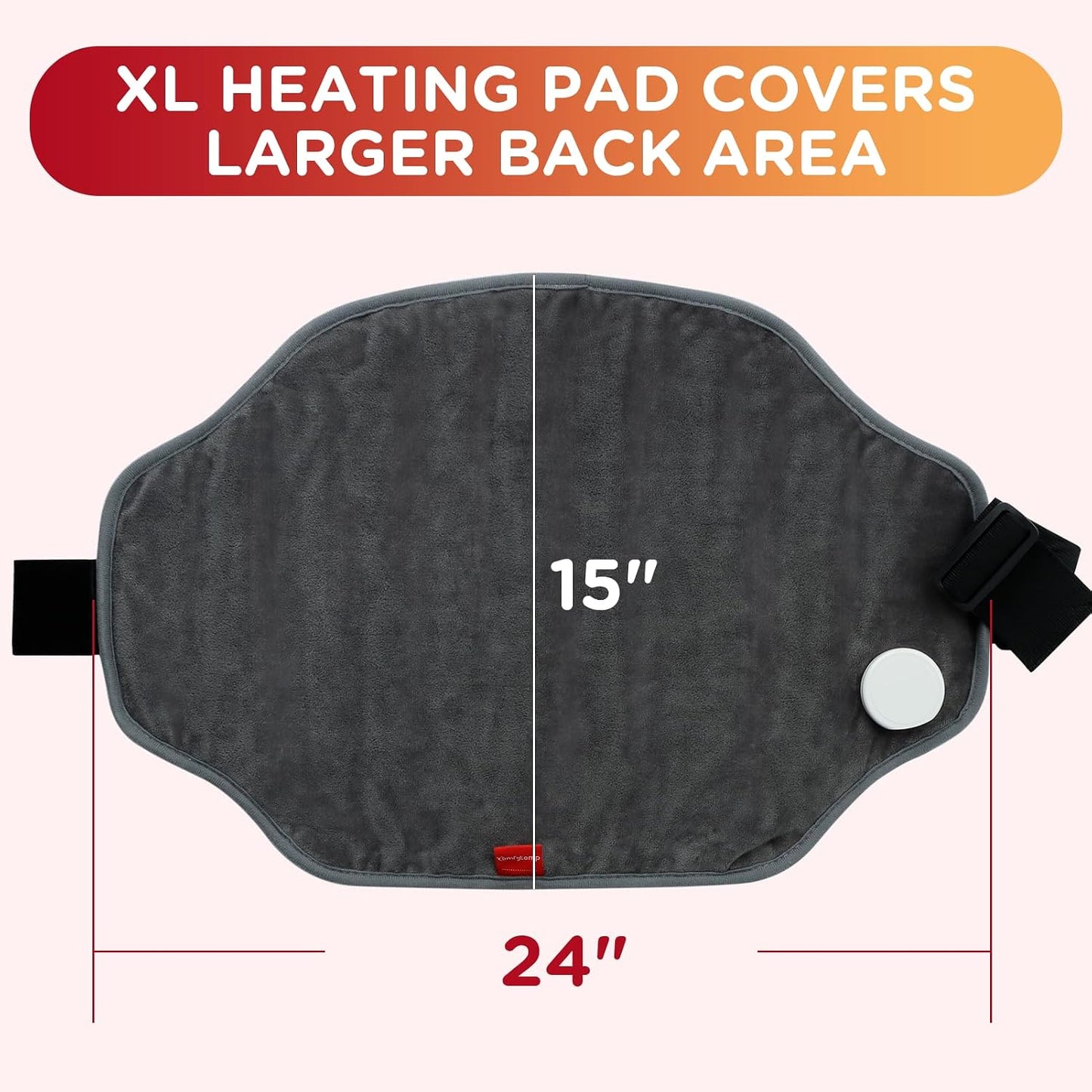 Heating Pad for Back, Comfytemp Fathers Day Dad Gifts for Men, Large Electric Lower Back Heating Pad, FSA Eligible HSA Heat Pads for Women Mom Period Lumbar Abdomen, XL Heated Belt — 11 Auto-Off, Grey