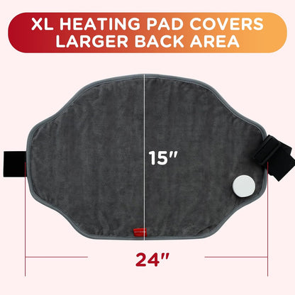 Heating Pad for Back, Comfytemp Fathers Day Dad Gifts for Men, Large Electric Lower Back Heating Pad, FSA Eligible HSA Heat Pads for Women Mom Period Lumbar Abdomen, XL Heated Belt — 11 Auto-Off, Grey