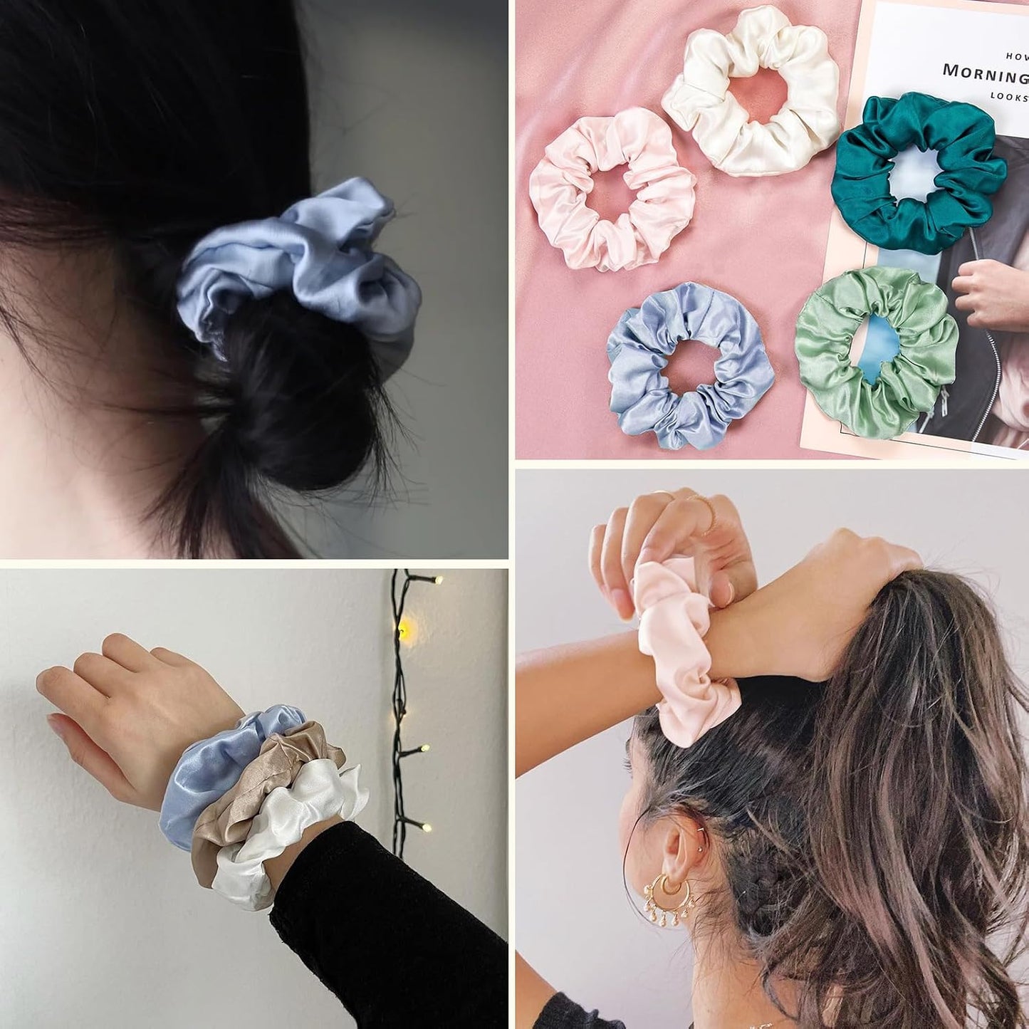 LILYSILK Silk Hair Scrunchies / Ties for Frizz & Breakage Prevention, 100% Mulberry, No Damage, Elastic ponytail Holders, 1Pc, Coffee - Colors A