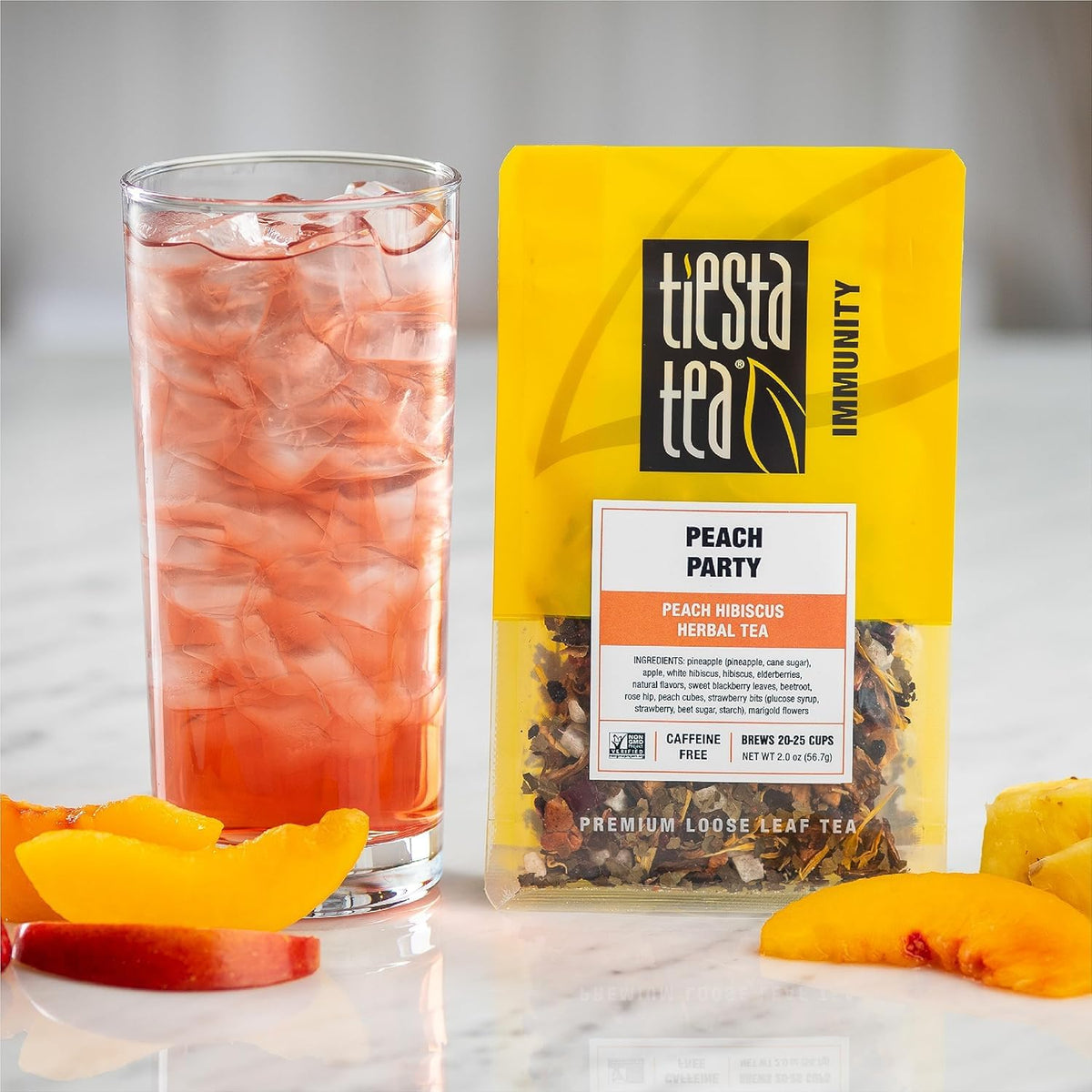 Tiesta Tea - Peach Party, Loose Leaf, Peach Hibiscus Herbal Brew, 2oz