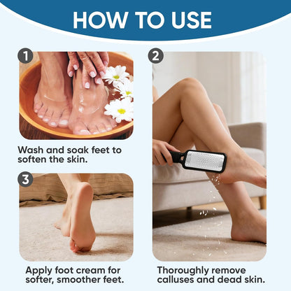 TEAWOO Double Sided Foot File and Callus Remover, Stainless Steel Waterproof Foot Scraper and Foot Rasp for Dead Skin & Hard Heels, 2-in-1 Pedicure Tools for At Home Foot Care