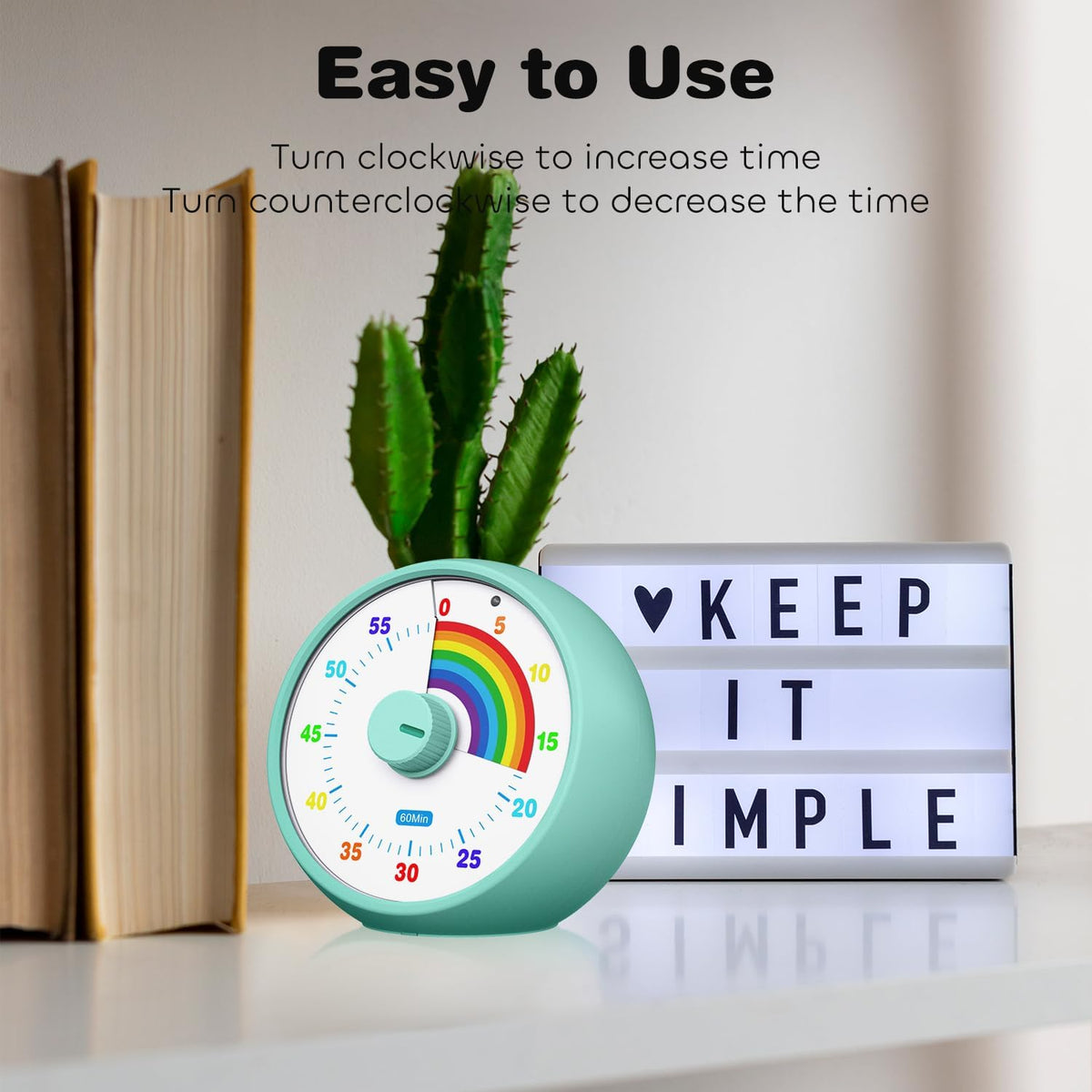 Visual Timer for Kids, 60-Minute Countdown Timer for Classroom Office Kitchen, Desk Timer Kids Time Management Tools with Silent Operation, Pomodoro Time Rainbow Pattern (Grass Green)