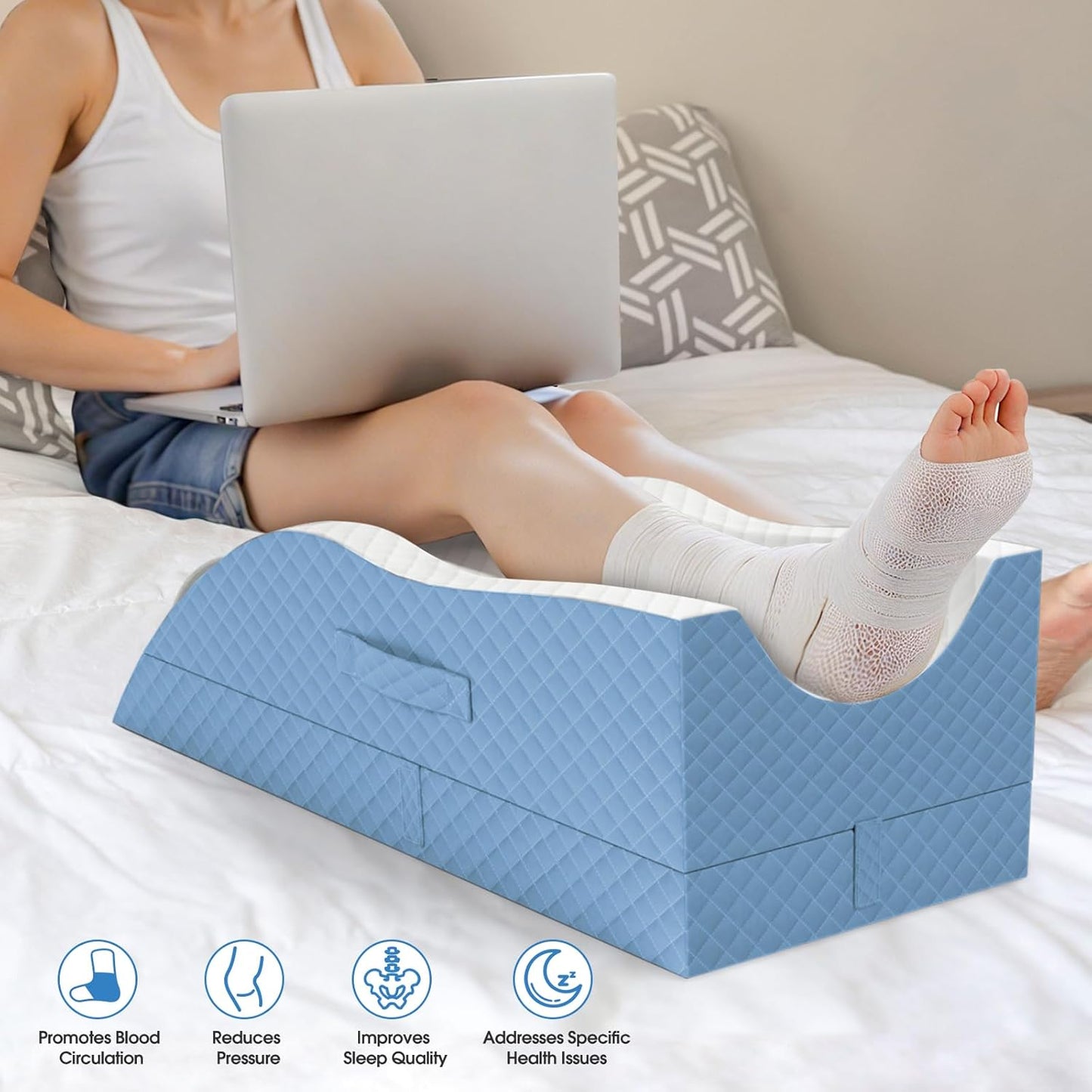 TranquilRelax Elevation Pillows for Leg After Surgery, Memory Foam Adjustable Wedge Pillow for Injury or Rest, Ankle Pillow for Sleeping Blood Circulation, Grey/Single Leg