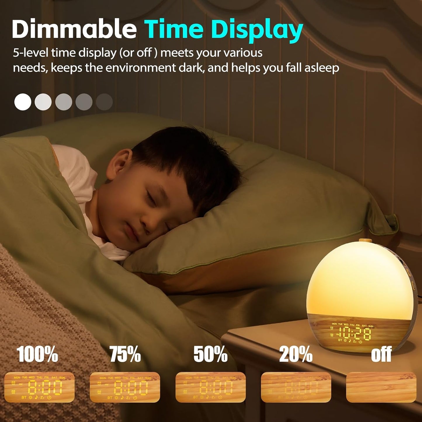 Geuuap Sunrise Alarm Clock White Noise Machine with Bluetooth Speaker,Khaki