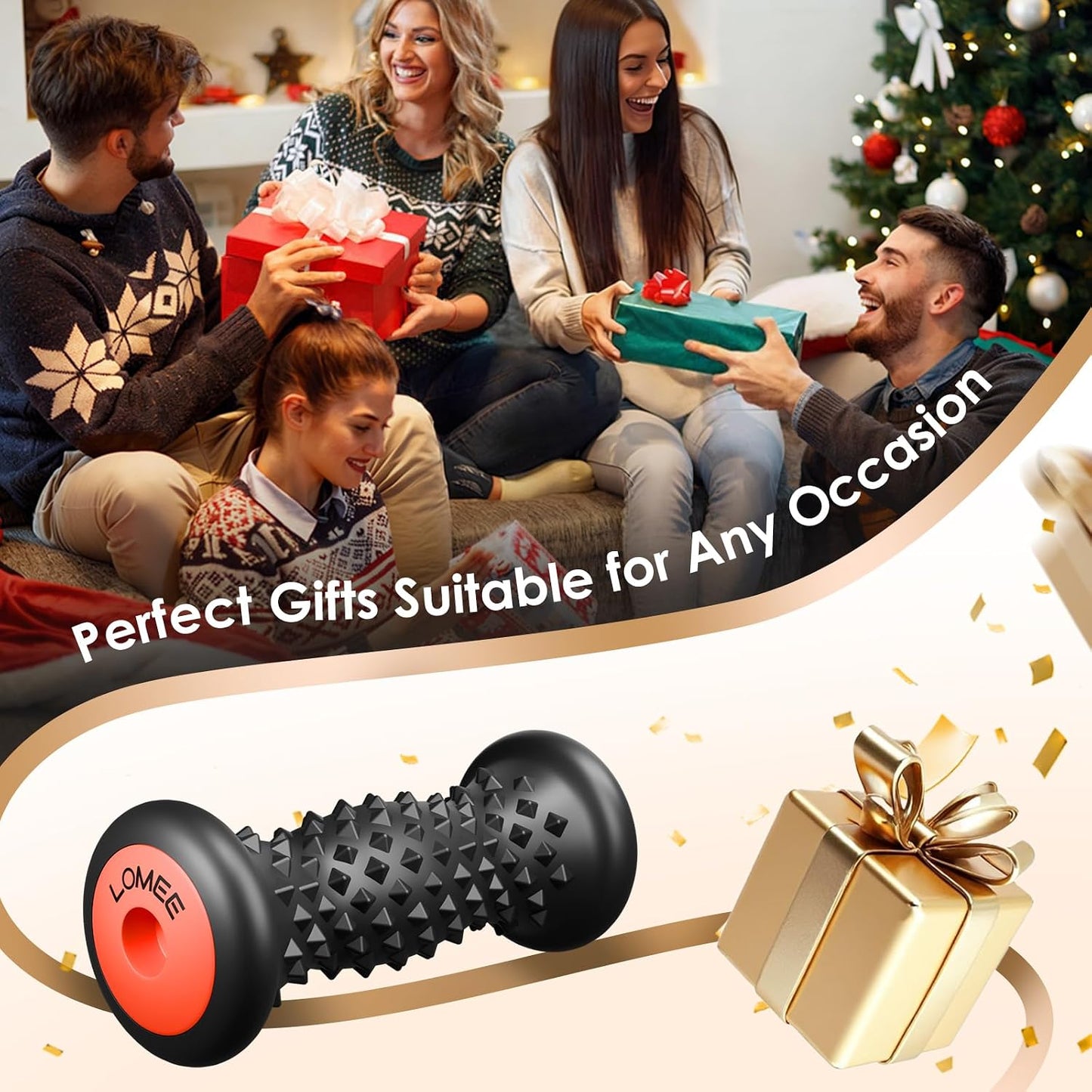 LOMEE Foot Roller Massager for Plantar Fasciitis, Foot Arch and Heel Pain Relief, Deep Tissue Muscle Massage, Feet Ergonomic & Rounded Top Design