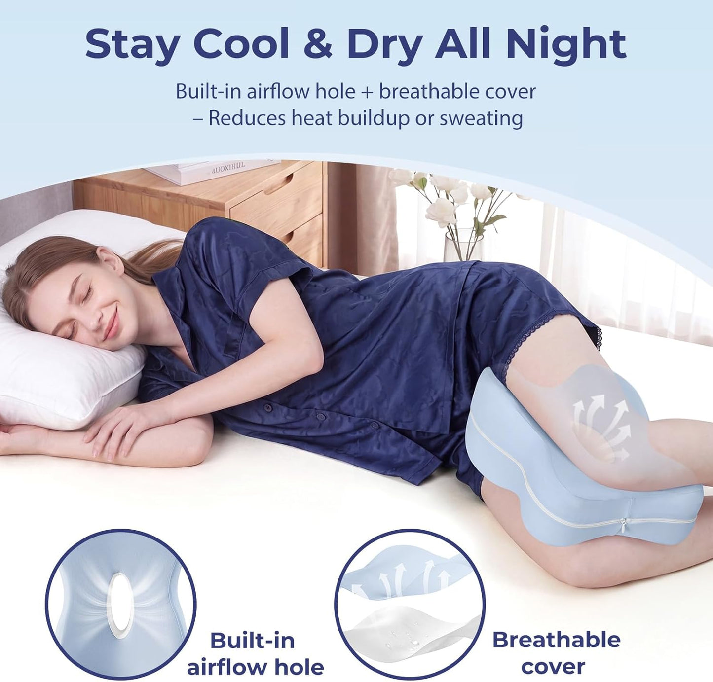 13" Extended-Length Knee Pillow for Side Sleepers with Full Thigh Support | Memory Foam Leg Pillow for Side Sleeping with Airflow Vent Reduces Heat – No Stiffening, Relieves Back/Hip/Knee Pain
