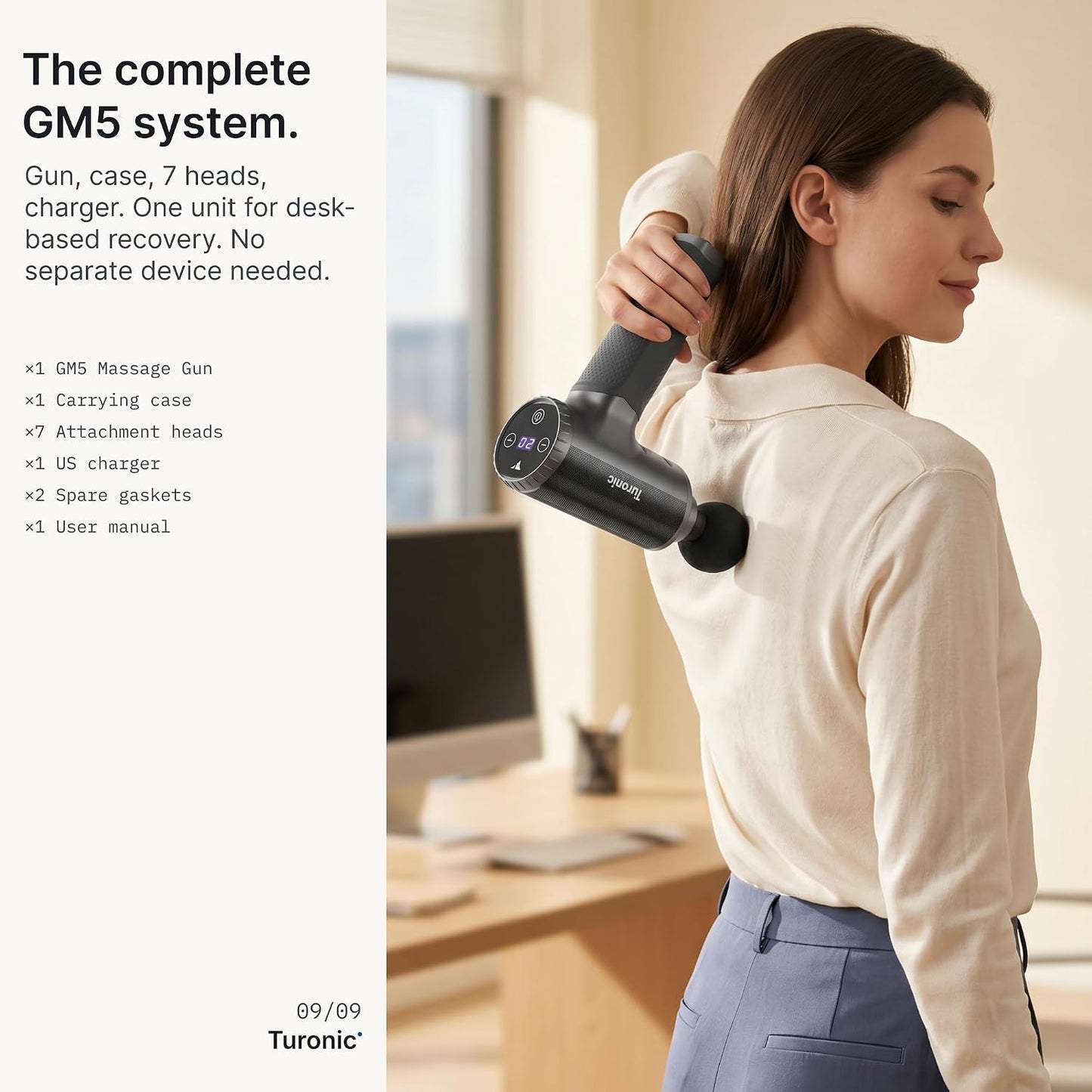 Turonic Professional Handheld Massage Gun - Deep Tissue Percussion Massager, 20 Speeds, 7 Heads, Quiet, Powerful, Portable, Cordless, Great for Athletes, Personal Use, Shoulder, Foot, Back Body, GM5