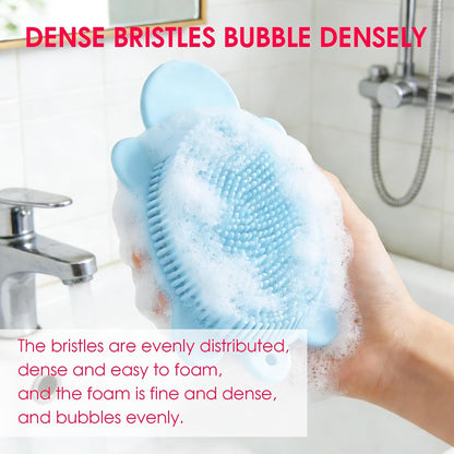 Baby Shower Brush,Kids Silicone Body and Back Exfoliating Mitt - Soft Bristles, Gentle Exfoliation, Cute Turtle Design Makes Children Love Bathing(Mint)