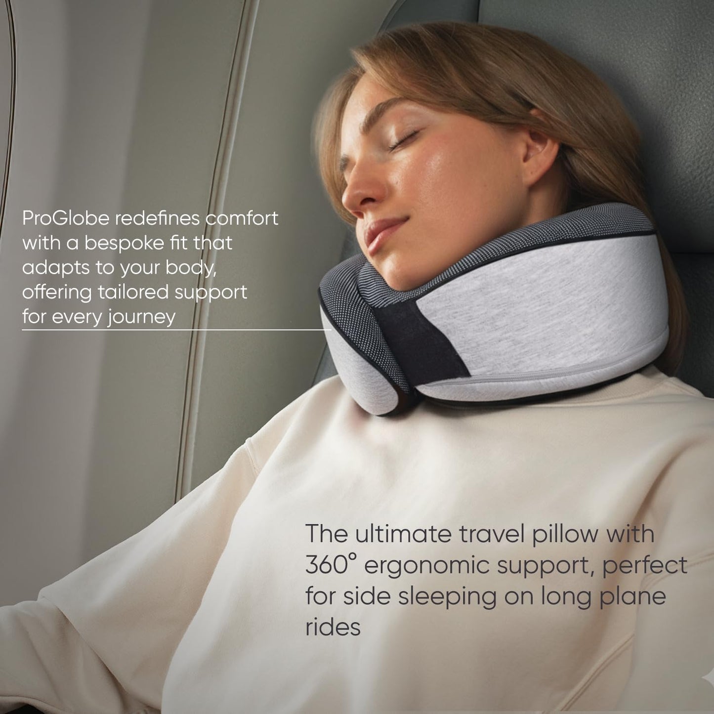 Proglobe Travel Neck Pillow for Airplanes, Long Haul Flight Kit, Grey