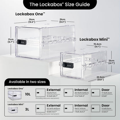 Lockabox Mini™ | Small Lock Box with Combination Lock (Half Letter Sized) | Mini Lockable Box for Small Medicines, Snacks & Mobile Phones | External Size 8.8 x 6.1 x 4.7 Inches (Crystal)