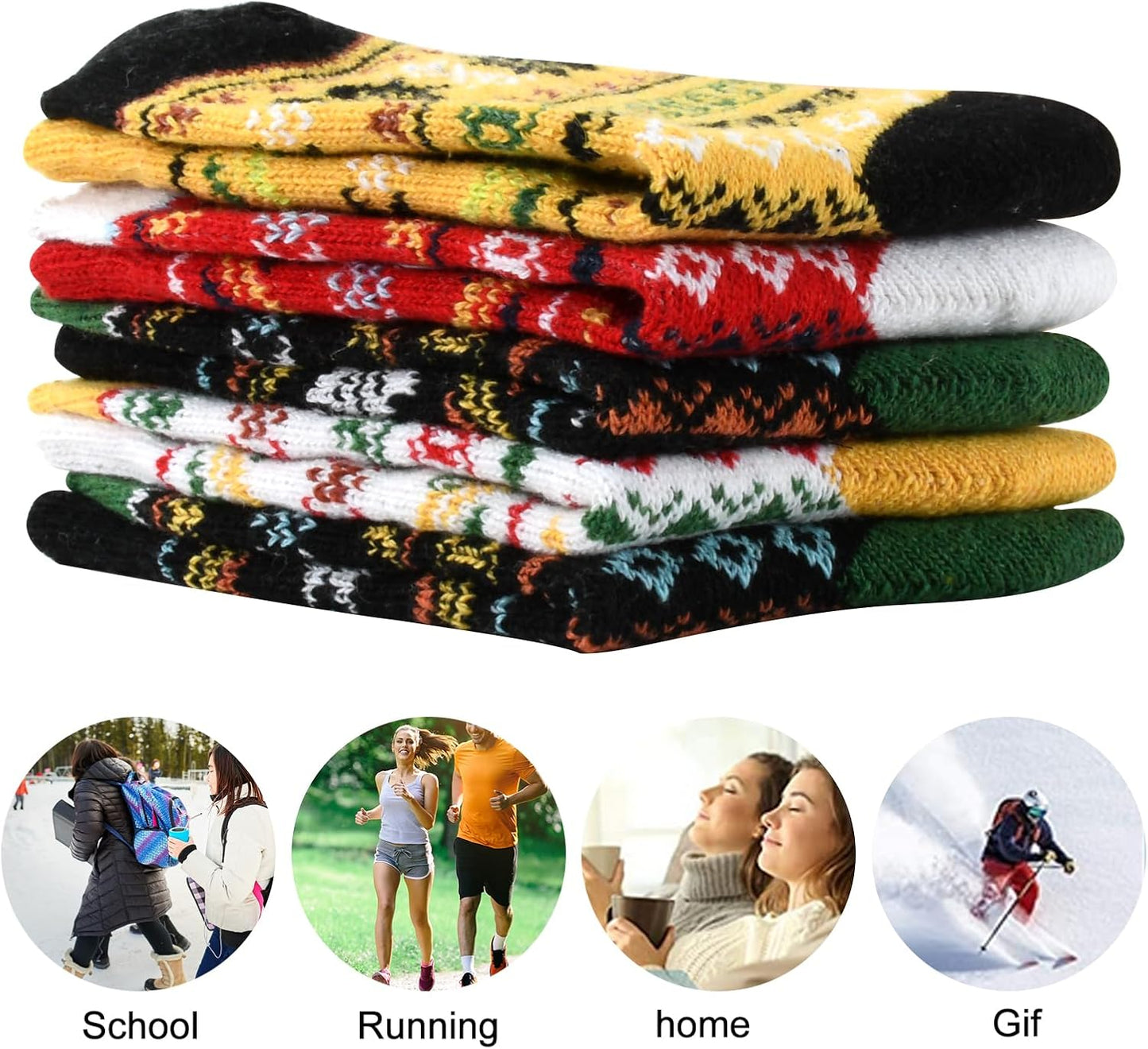 YANGYANG 5 Pairs Winter Warm Thick Crew Knit Socks for Women, Christmas Gifts, Stocking Stuffers