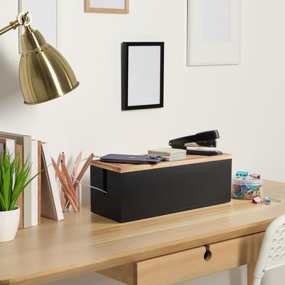 Bivvclaz Large Cable Management Box, Wooden Cord Organizer Box for Desk, Floor, Office to Hide Extension Cords Power Stripes Surge Protectors Chargers Wires, White