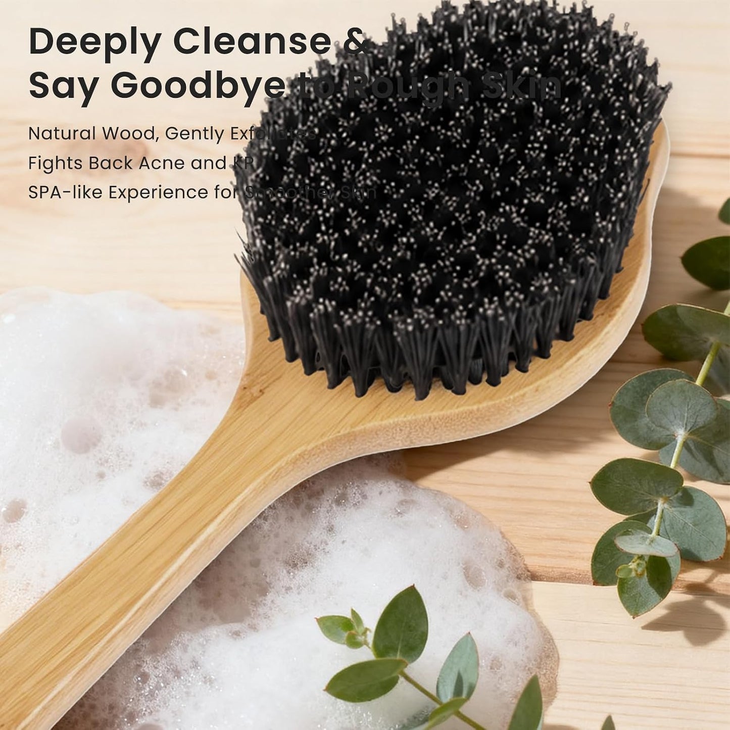 Back Scrubber for Shower，17in Bamboo with Curved Long Handle - Stiff Natural Boar Bristles for Men and Women, Deep Cleansing and Exfoliating, Anti-Slip Grip for Wet or Dry Brushing