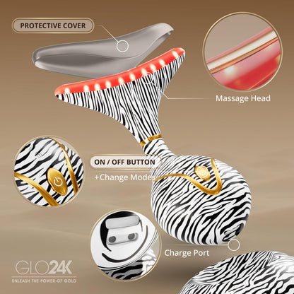 GLO24K LED Facial Massager for Face & Neck – Beauty Wand with LED Light, Vibration & Warm Massage – Cosmetic Skincare Tool