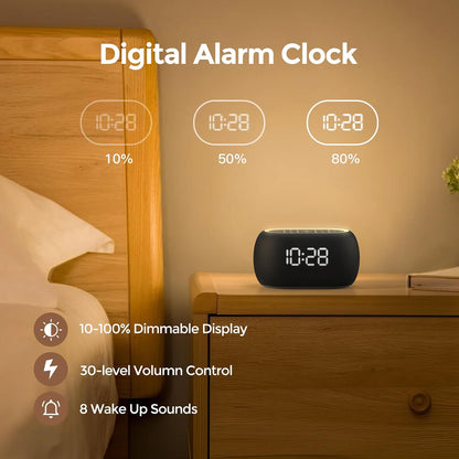 ANJANK White Noise Sound Machine Alarm Clock with Bluetooth Speaker, 21 Relaxing Sounds, 7 Night Lights,0-100% Dimmer/Sleep Timer/30-Level Volume Control,Sound Machine for Kids Adults Sleeping,Bedroom