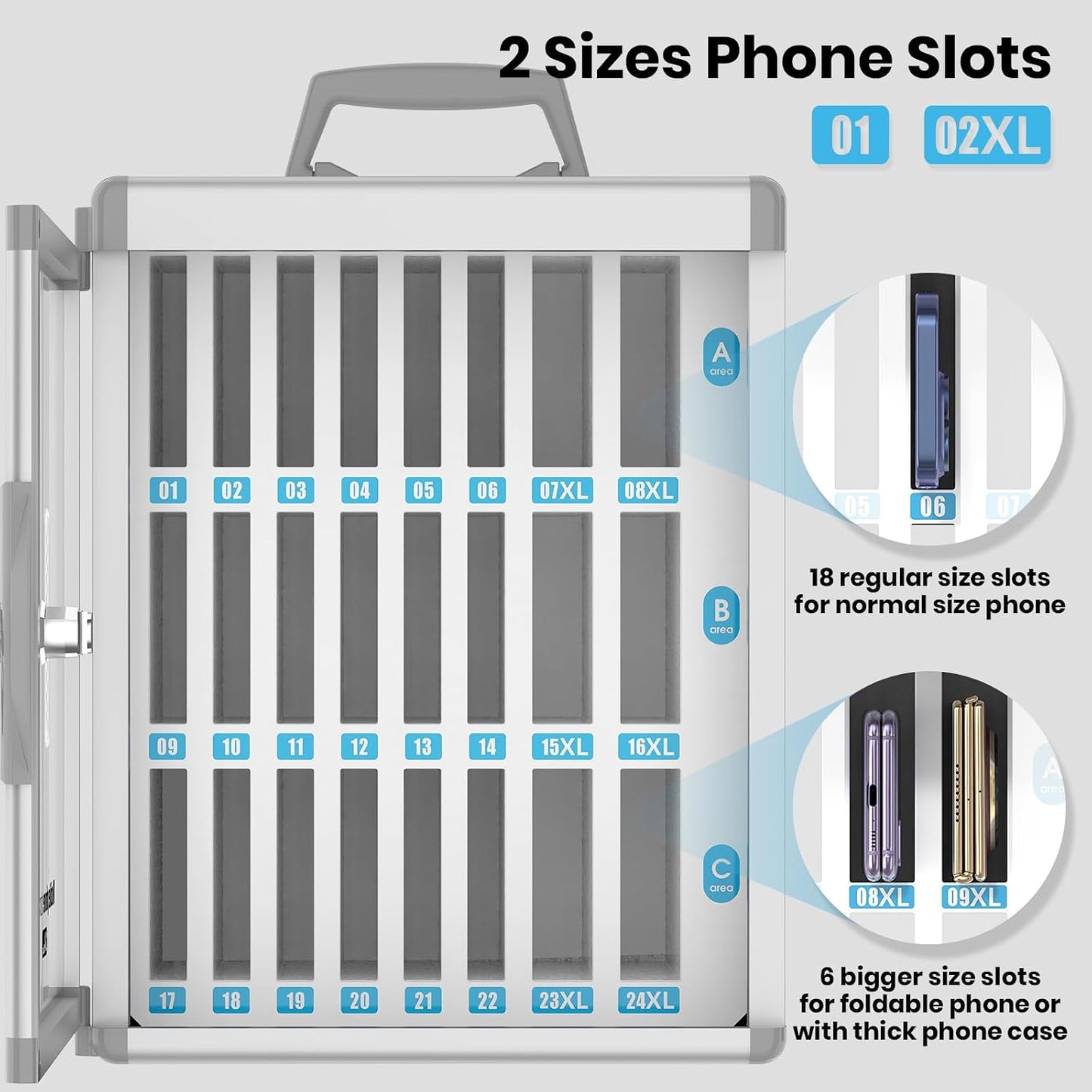 36 Slots Cell Phone Locker for Classroom, Portable Mobile Phone Storage Box with 【2 Different Size Slots】, Phone Lock Box Wall Mounted (Black)