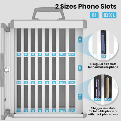 36 Slots Cell Phone Locker for Classroom, Portable Mobile Phone Storage Box with 【2 Different Size Slots】, Phone Lock Box Wall Mounted (Black)