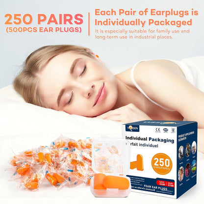 VOISEN Ear Plug,500 Pairs Ear Plugs for Sleeping,32dB NRR 37dB SNR Ear Plugs Noise Cancelling for Snoring, Studying, Loud Events, Traveling & Concerts, Individual Package