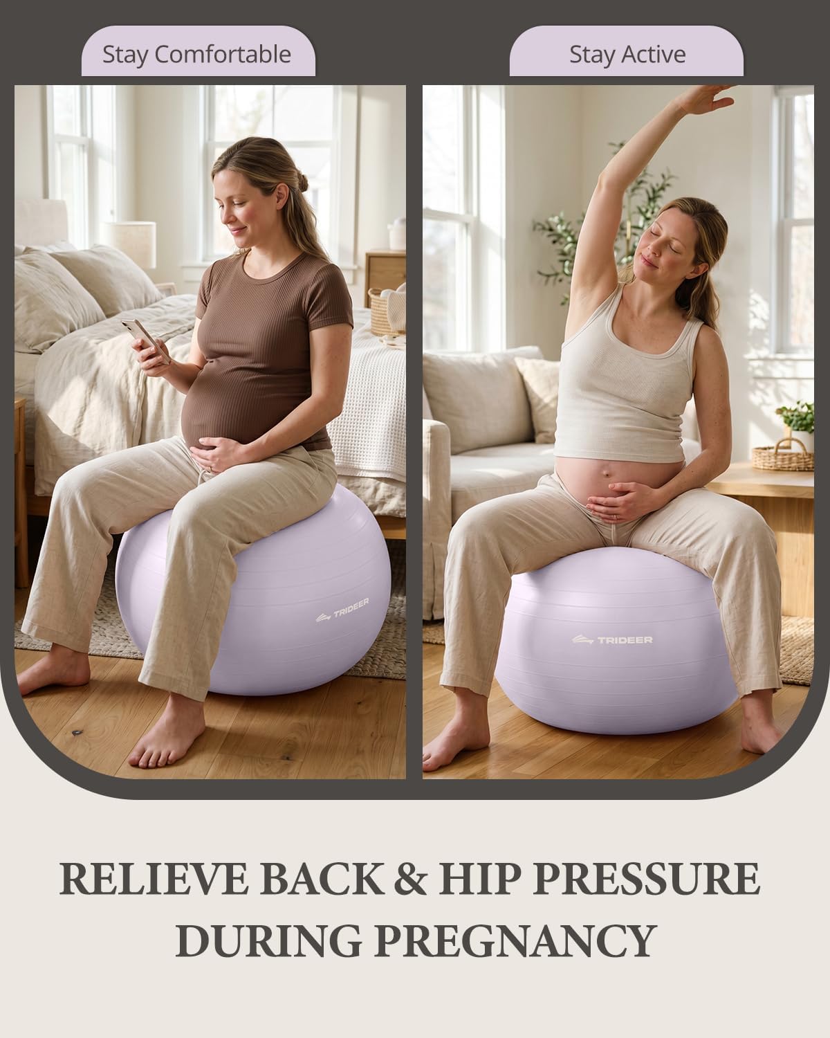 Trideer Exercise Ball, Stability Yoga Ball for Physical Therapy, Active Sitting, Pregnancy & Birth Labor Prep, Core Strength, Balance Training, Posture Improvement and Daily Stretching, 55/65/75cm