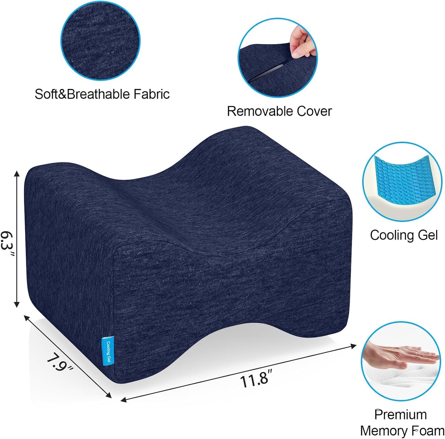 Knee Pillow for Side Sleepers with Cooling Gel, Memory Foam Elevation Pillow for Spine Aligning, Sciatica, Back, Hip, Knee, Ankle Pain, Grey/Large