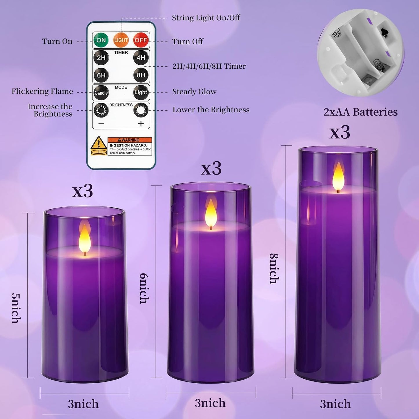 Homemory Gray Flickering Flameless Candles, Battery Operated Acrylic LED Pillar Candles with Remote Control and Timer, Halloween Decor, Set of 5