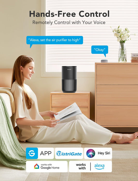 GoveeLife Smart Mini Air Purifier for Bedroom, with App & Alexa Control