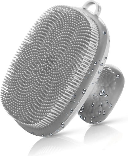 Back Scrubber for Shower & Face Scrubber, 2Pcs Silicone Exfoliating Brush Set with 17In Long Handle, Soft Body & Facial Cleansing Scrubber for Men Women