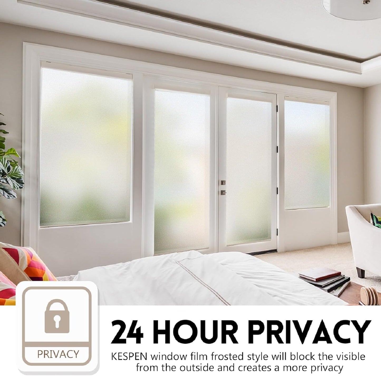 KESPEN Total Blackout Window Film Privacy Static Cling 100% Light Blocking Room Darkening Window Cover Heat Control Anti-UV Glass Sticker Window Tint for Home with Grid Line, 17.5 Inch X 6.5 Feet