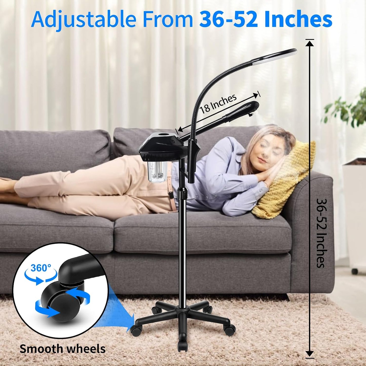 Facial Steamer Professional for Deep Cleansing and Hydration, Face Steamer for Estheticians with Adjustable Height, Spa Ozone Steamer on Wheels, Suitable for Home and Beauty Spa Salon Use