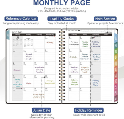 Planner 2026-2027, Weekly and Monthly Calendar Planner, JUL 2026 - JUN 2027 | Academic Year, Daily Agenda Book, A5(6.3'' x 8.5''), Sprial Bound, Inner Pocket, Office School Use