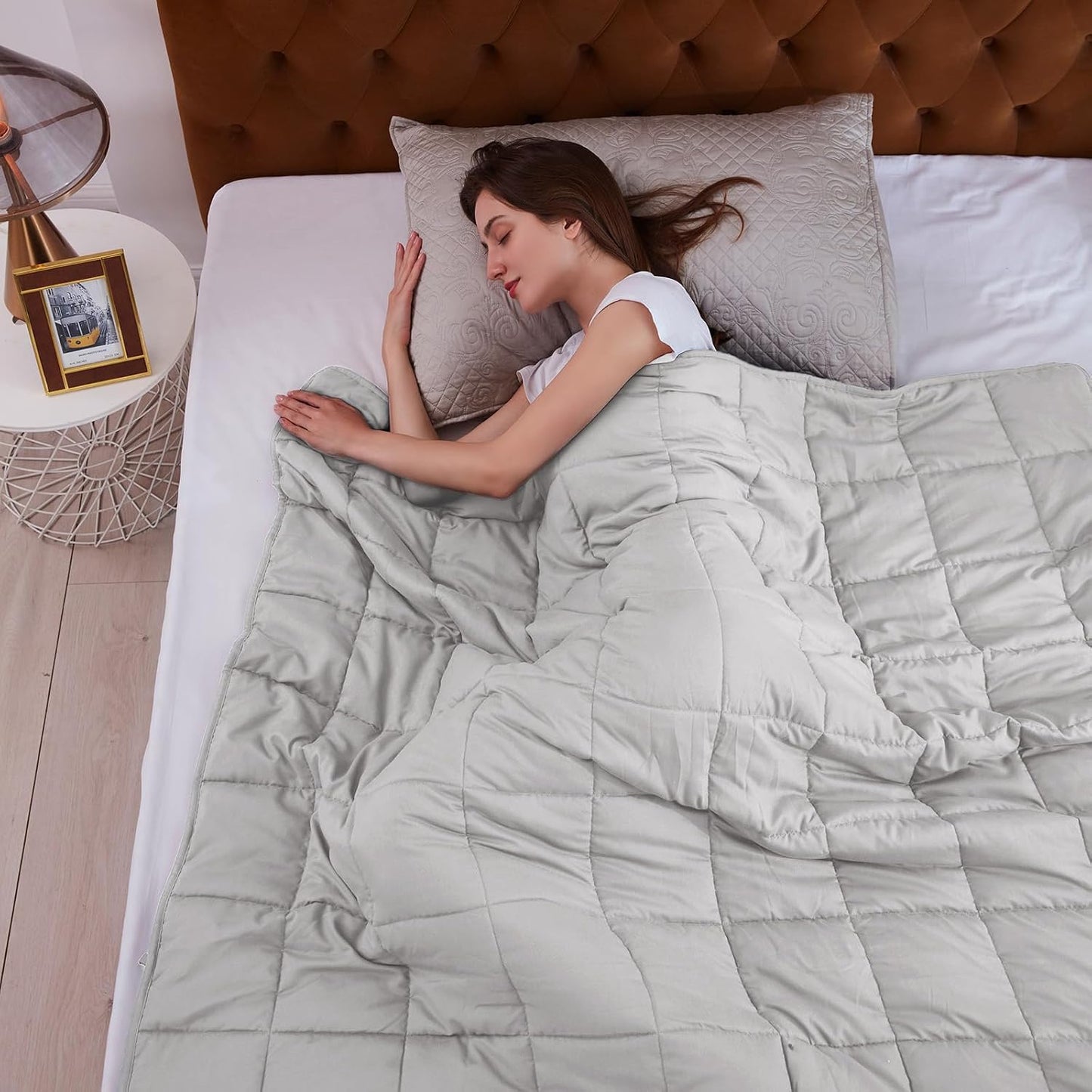 L'AGRATY Weighted Lap Pad 7lb: Small Weighted Blanket for Adults - Cooling Portable Travel Blanket for Relaxation Sleeping - Washable All-Season (29" x 24")
