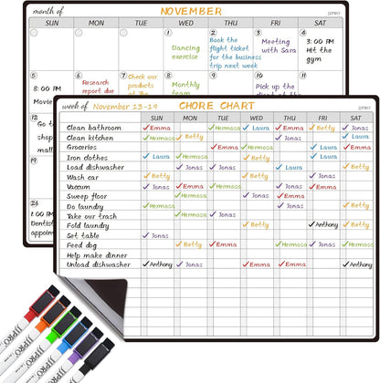 JJPRO Magnetic Monthly Calendar Whiteboard Set for Fridge-Monthly Planning Board and Two Bonus Dry Erase Grocery Board&Weekly Menu Board-Meal Planner Whiteboard/to-Do List-6 Markers