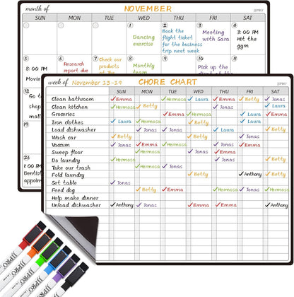 JJPRO Magnetic Monthly Calendar Whiteboard Set for Fridge-Monthly Planning Board and Two Bonus Dry Erase Grocery Board&Weekly Menu Board-Meal Planner Whiteboard/to-Do List-6 Markers