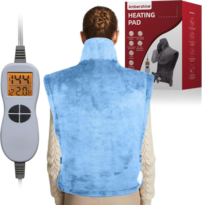 Ambershine 17''x33'' XXXL King Size Heating Pad with 12 Temperature Settings & 4 Auto-Off Countdown Timers, Pain Relief for Back/Neck/Shoulders/Abdomen/Legs(Dark Teal)