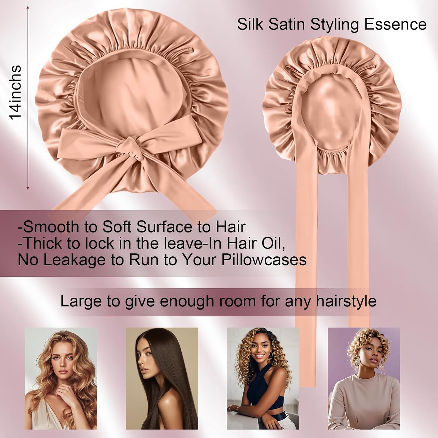 Silk Bonnet for Women, Satin Bonnet for Sleeping, Large Sleep Cap with Elastic Tie Band for Curly Hair