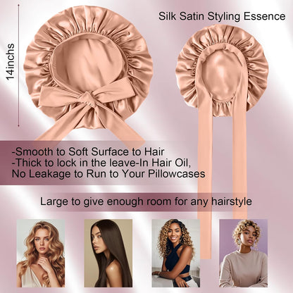 Silk Bonnet for Women, Satin Bonnet for Sleeping, Large Sleep Cap with Elastic Tie Band for Curly Hair