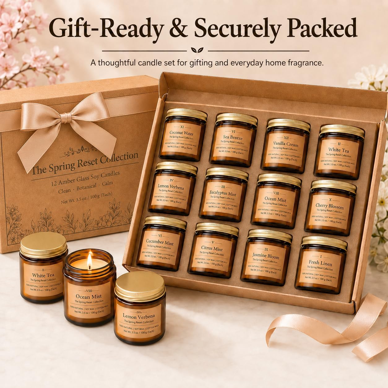 Scented Candles Gift Set,12 Pack Aromatherapy Candles for Home Scented, Aromatherapy Jar Candle Gifts for Women, Natural Soy Wax Amber Candle Set, Scented Candles Set for Birthday Present