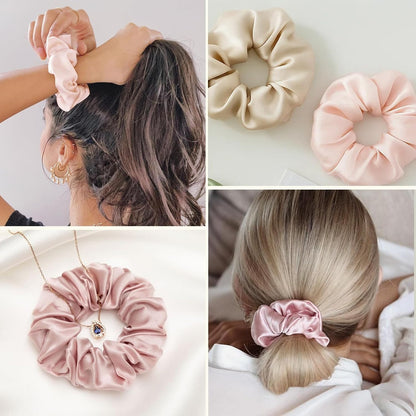 LILYSILK Silk Hair Scrunchies / Ties for Frizz & Breakage Prevention, 100% Mulberry, No Damage, Elastic ponytail Holders, 1Pc, Coffee - Colors A