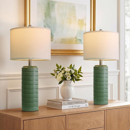 PoKat 23" Modern Ceramic Table Lamp Set of 2 for Living Room White Desk Lamps for Bedroom Farmhouse Bedside Nightstand Lamp House Warming Gifts New Home Decor End Table Lamps Gifts for Women Mom Beige