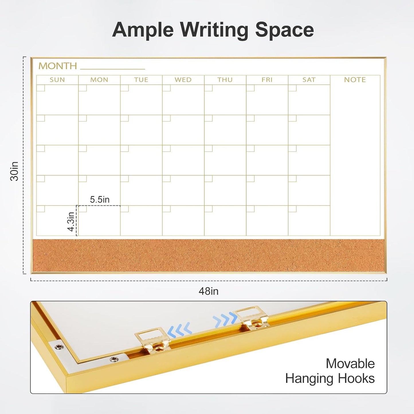 ARCOBIS Dry Erase Calendar with Cork Board for Wall, 24"x 18" Magnetic Calendar Whiteboard with Black Frame, Monthly Combination Board for School, Home, Office