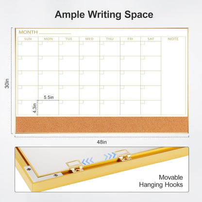 ARCOBIS Dry Erase Calendar with Cork Board for Wall, 24"x 18" Magnetic Calendar Whiteboard with Black Frame, Monthly Combination Board for School, Home, Office