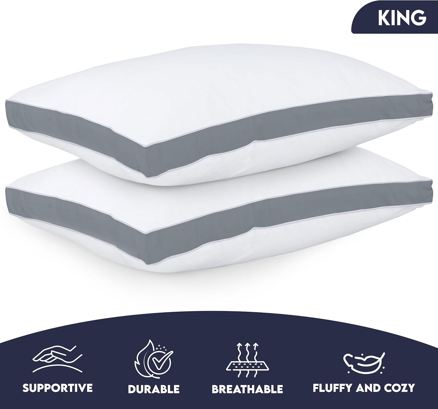 Utopia Bedding Down Alternative Bed Pillows for Sleeping Queen Size (White), Set of 2, Soft & Fluffy Pillow with Cooling, Hotel Quality, Gusseted Pillow for Back, Stomach or Side Sleepers